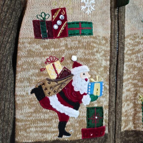 VTG Tiara Christmas Sweater Cardigan Tacky Medium Holiday Ugly Christmas Sweater - Picture 3 of 10